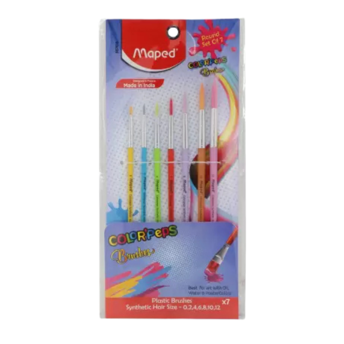 Maped Color'Peps Synthetic Round Brush Set of 7 Brushes (Set of 1, Multicolor)