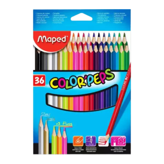 Maped -Maped Color'Peps Color Pencil Set - Pack of 36 (Multicolor) triangular Shaped Color Pencils (Set of 36, Multicolor,) 832017