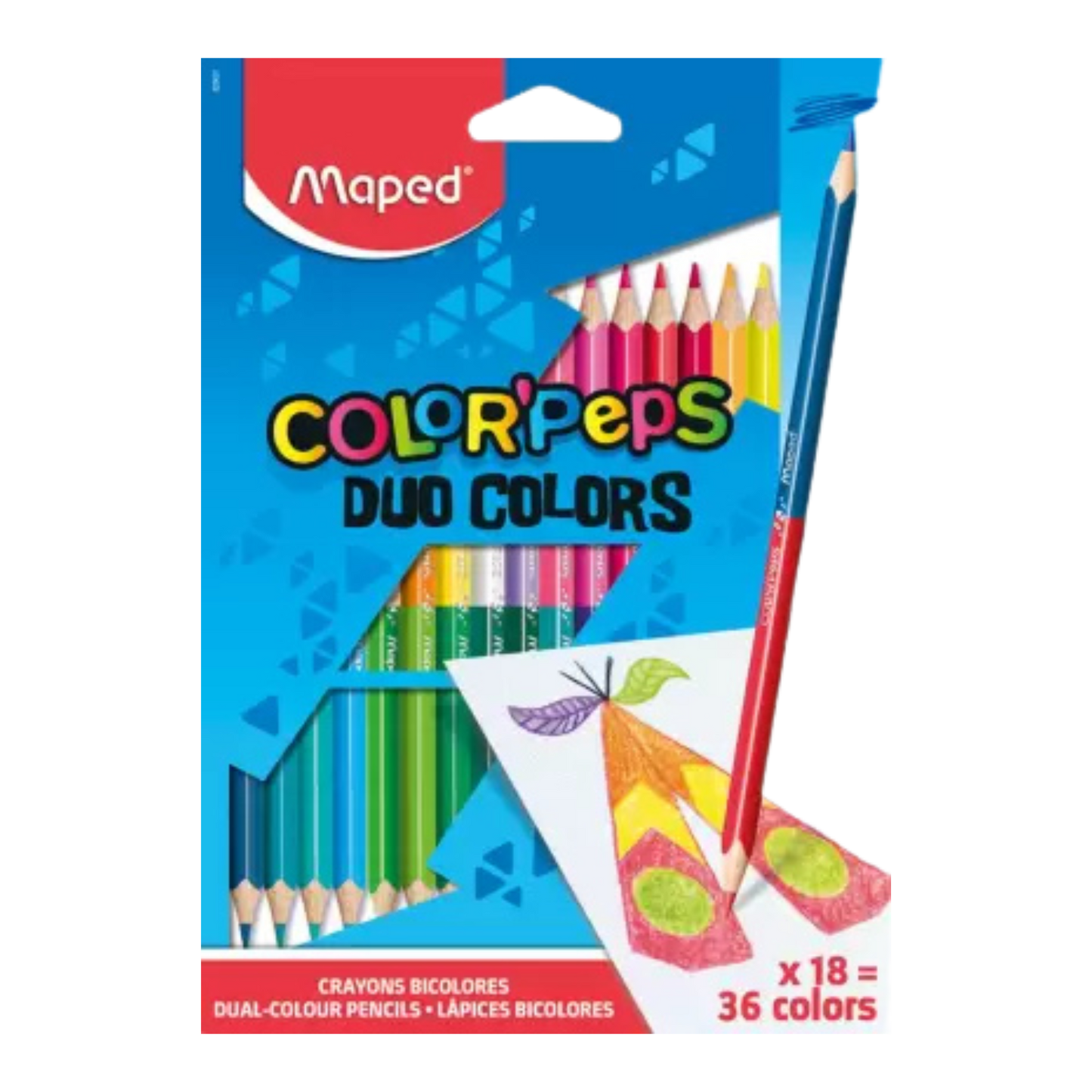 Maped Color'Peps Bi-Color 36 Shade Triangular Shaped Color Pencils (Set of 18, Multicolor)
