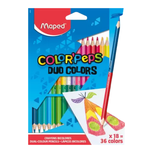 Maped Color'Peps Bi-Color 36 Shade Triangular Shaped Color Pencils (Set of 18, Multicolor)