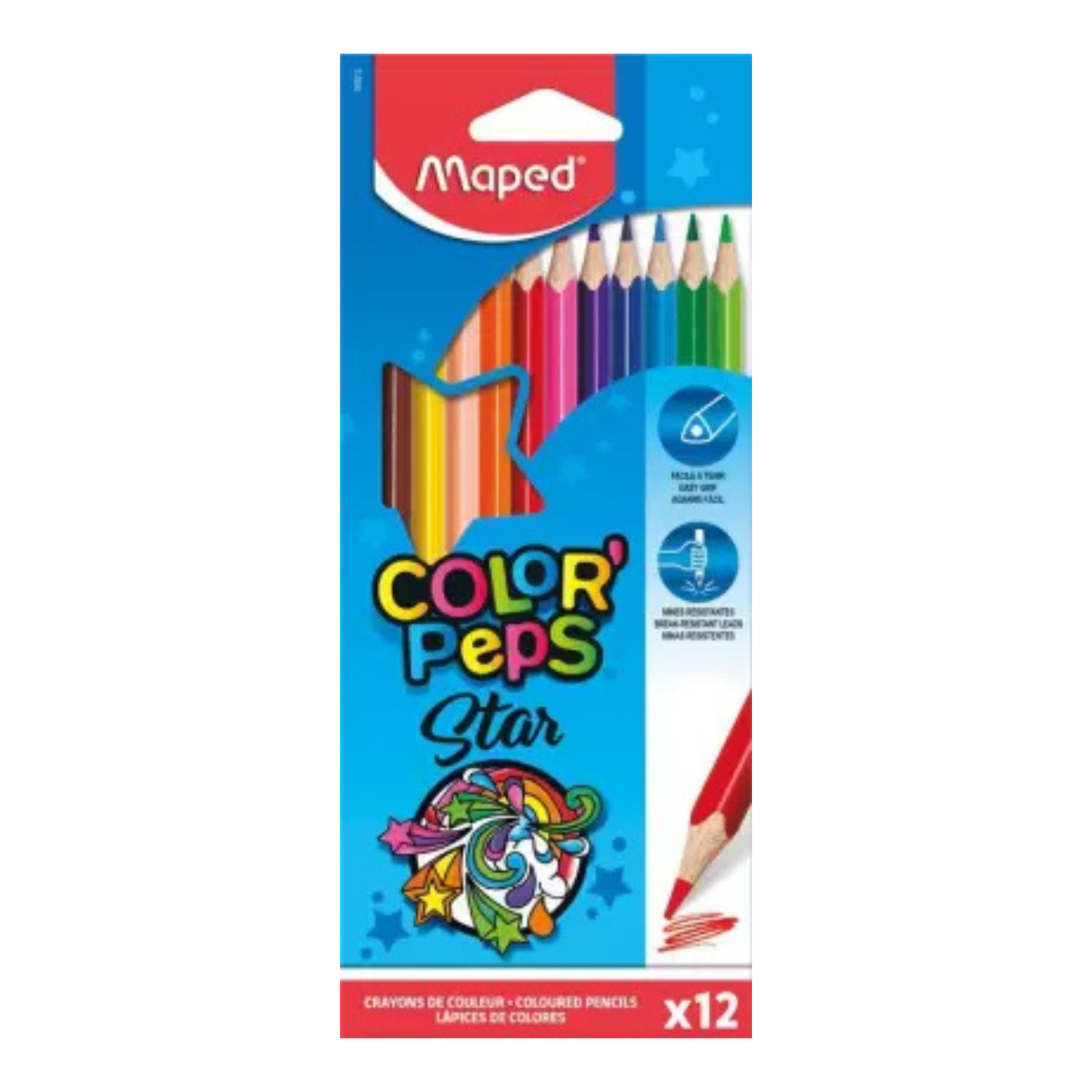 Maped Color'Peps Cardboard Box Triangular Shaped Color Pencils (Set of 12, Multicolor)