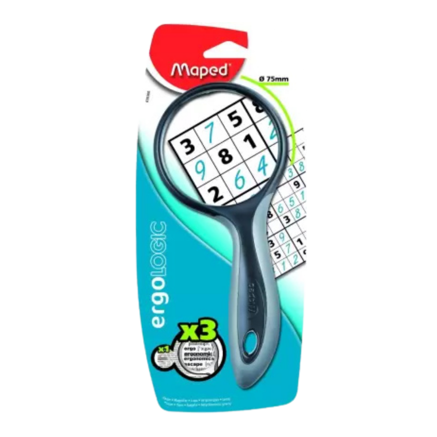 Maped Ergologic 75 mm, x 3 Zoom Magnifier (Assorted)