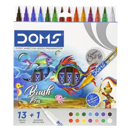 DOMS 14 Shades Brush Pen Box Pack Brush Tip Nib Sketch Pens (Set of 1, Multicolor)