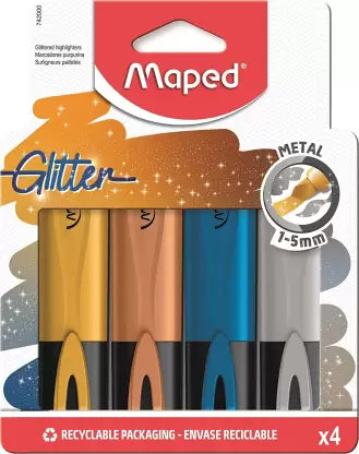 Maped Metal Glitter Highlighter Set (Set of 4, Assorted)